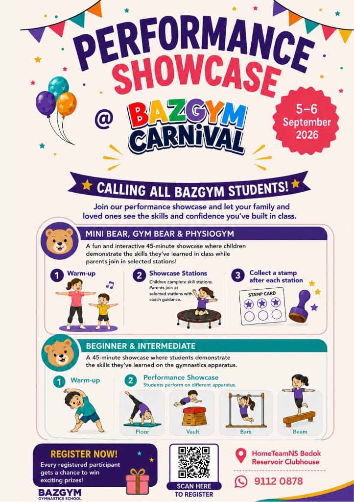 Performance Showcase at BazGym Carnival — calling all BazGym students
